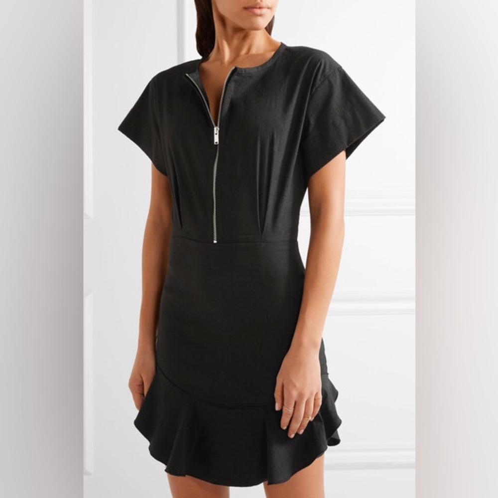 Isabel Marant Etoile Ruffle “Neit New Flou” Mini Dress Black Linen XS 0/2 FR 34 - Picture 2 of 8
